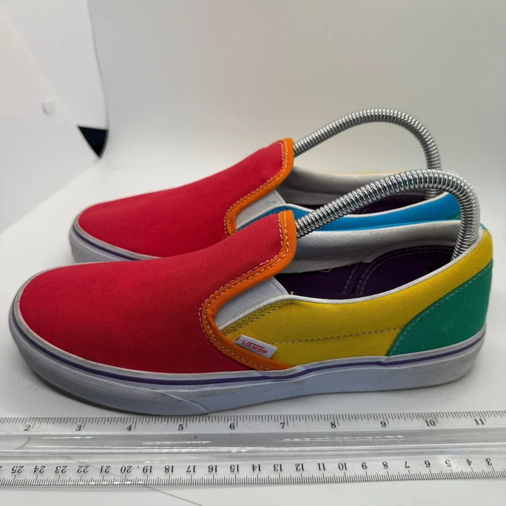 Vans Classic Slip-On Colorblock Multi Color Red Blue Green Juniors 7 Women 8.5